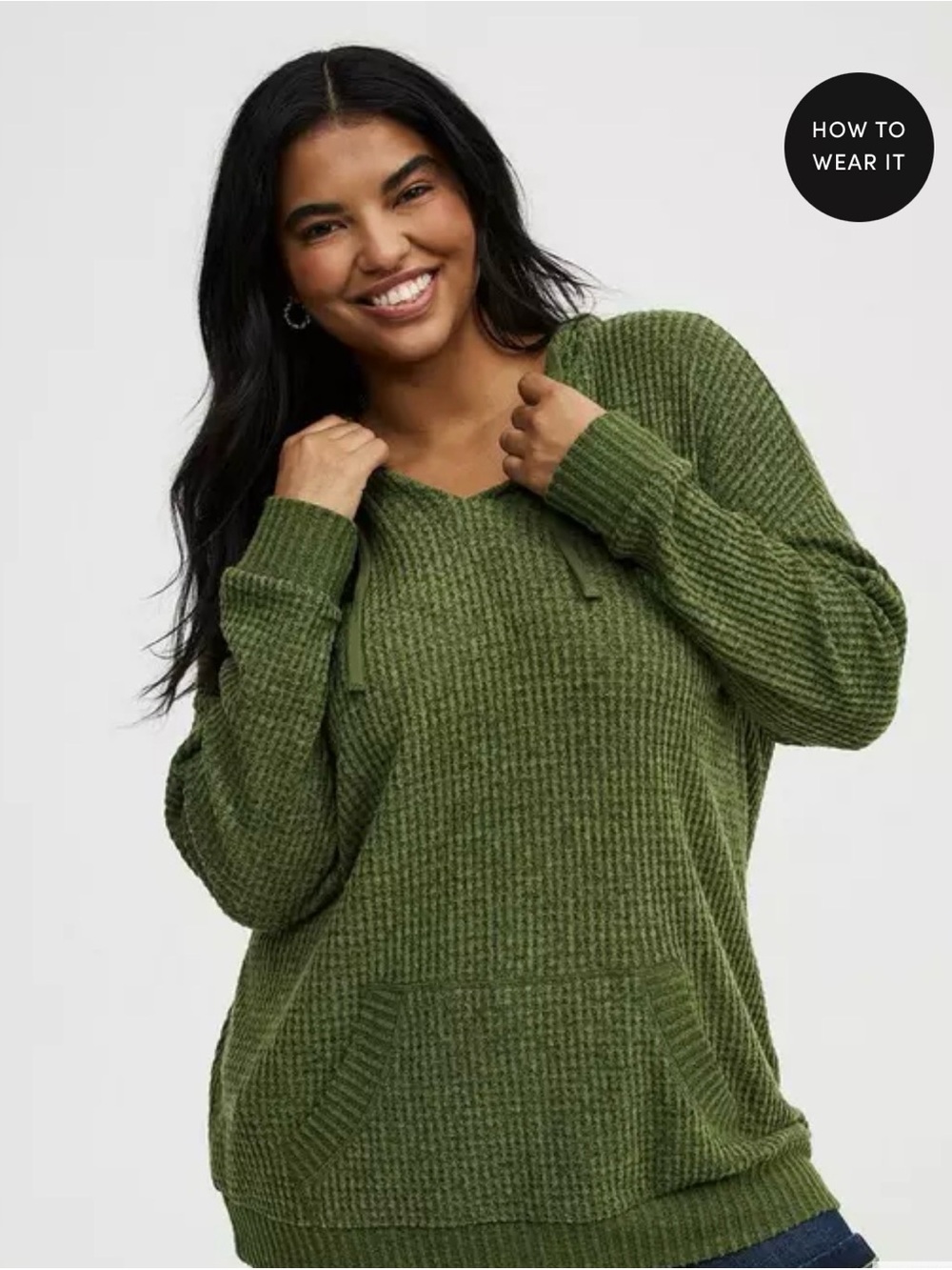 torrid Olive Green V-Neck Hooded Sweater N0430